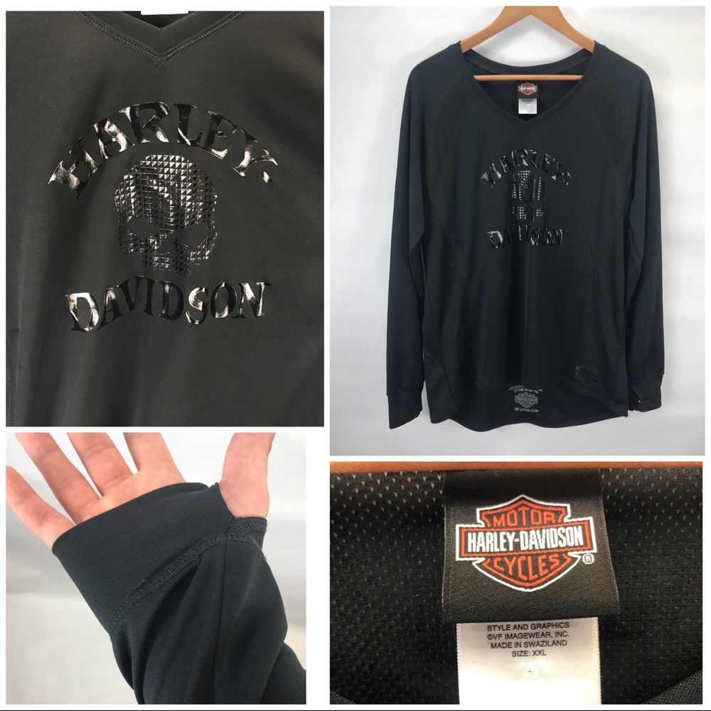 Harley Davidson Black Long Sleeve V Neck Shirt
